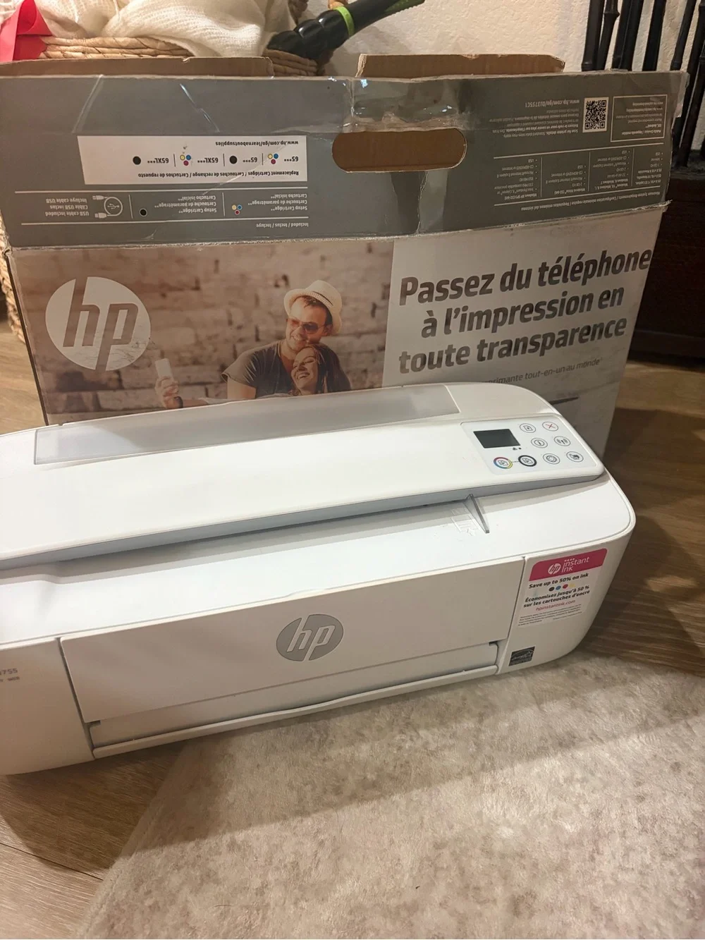 HP White and Light Gray DeskJet 3755 Compact Printer